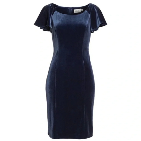 EUC Eliza J Velvet Flutter Sleeve Dress - Picture 1 of 12